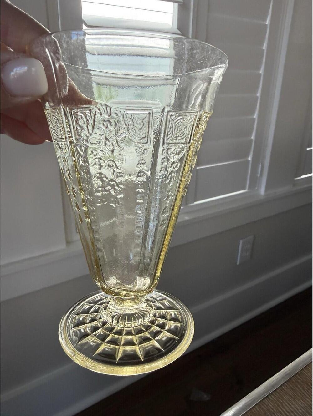 Depression Glass Footed Iced Tea Princess Pattern Yellow Anchor Hocking 1930s